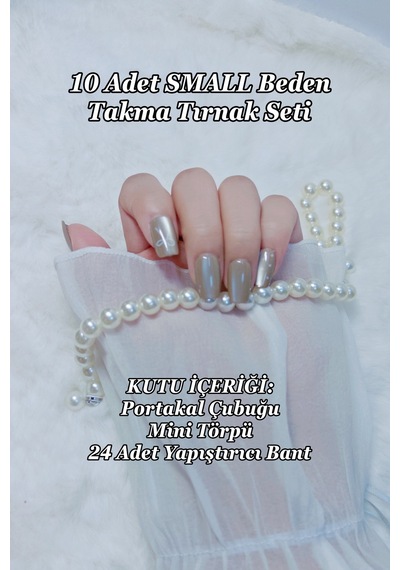 Kedi Gözü Tırnak Small Beden Takma Tırnak Seti 10 Adet Ve Yapıştırıcı Dahil T124