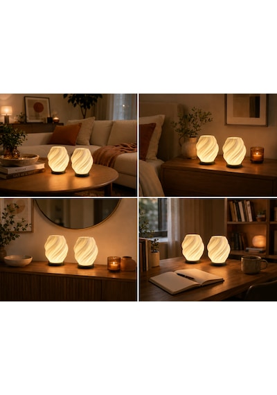 2 Adet Spiral Kablosuz Masa Lambası 11 X 13 Cm Tealight Led Işık Hediyeli Şeffaf