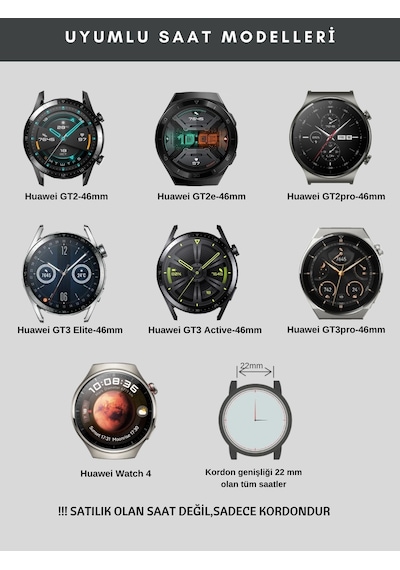 Huawei Watch Gt2 E Pro Gt3 Pro Gt4 Gt5 Gt6 Pro 46mm Ultimate 2 Uyumlu Deri Saat Kordonu 22mm