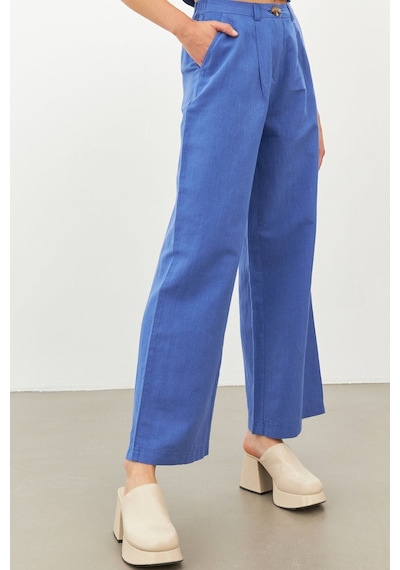 Stella Pulvis Mavi Keten Yüksek Bel Wide Leg Pantolon Mavi