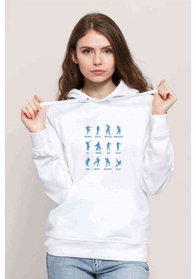 Fortnite Dans Baskılı Beyaz Kadın Kapşonlu Sweatshirt