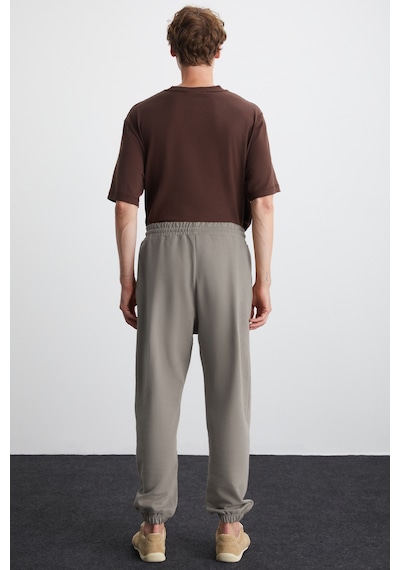 Grimelange Rowan Erkek Organik Pamuklu Relaxed Fit İçi Polarlı Süs Etiketli Jogger Gri Eşofman Altı Gri