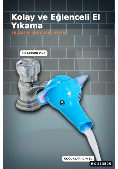 Fil Figürlü Musluk Uzatma Aparatı - 11 Cm Çocuklar İçin El Yıkama Başlığı Bx-313525 Açık Ceviz