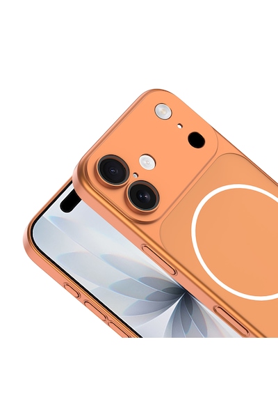 Apple Uyumlu iPhone 16 Kılıf 17 Görünümlü Kılıf Kamera Korumalı M-safe Şarj Özellikli Premium Pürüzsüz Şık Kapak Turuncu