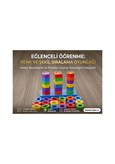 Montessori Tarzı Eğitici Oyuncak 1+ Yaş Renk Ve Şekil Eşleştirme Oyunu Zeka Ve Motor Gelişim Seti 66967385