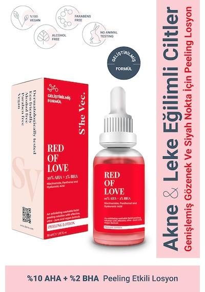 She Vec Red Of Love Bariyer Onarımı ve Güçlü Koruma Sağlayan Resurfacing Peeling Losyon 30 ML