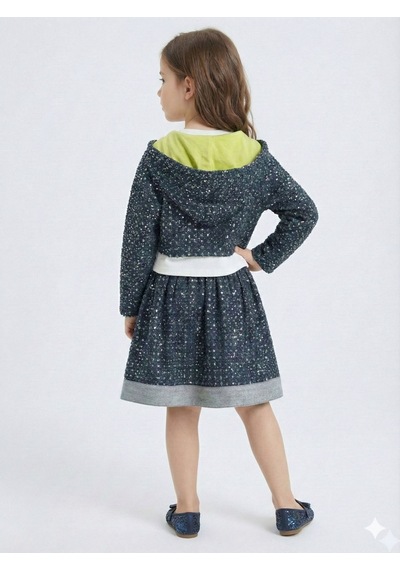 Xo Kids Simli Kumaş Kapüşonlu 3lü Kız Çocuk Etek Takımı 3-7 Yaş 4416 Lacivert