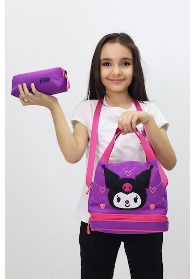 Kuromi Tasarımlı Kız Çocuk 3 Lü Okul Çanta Seti Sırt Çantası Termal Beslenme Çantası Kalemlik Mor