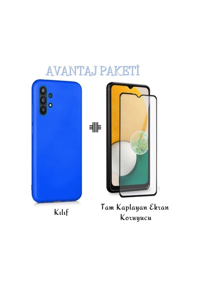 Samsung Galaxy Uyumlu A13 4g Esnek Soft Tasarım Dayanıklı Kılıf Ve Tam Kaplayan Ekran Koruyucu Col177330-saks Mavi