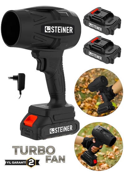 Steiner 21 V 5 Ah Çift Akülü Şarjlı Akülü Jet Fan Üfleyici Toz Üfleyici Mangal Yakma Araba Kurutma Makinesi Siyah