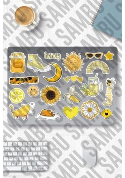 Yellow Aesthetic Temalı Sticker Etiket Seti 2 - Sarı Sticker - Laptop Notebook Telefon