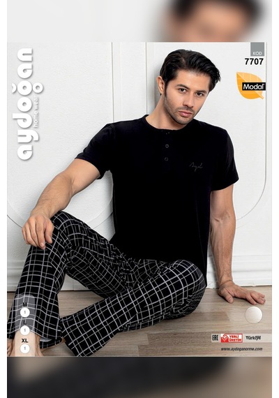 Aydoğan Erkek Civan Modal Kısa Kol Siyah Pijama Takım 7707 Siyah