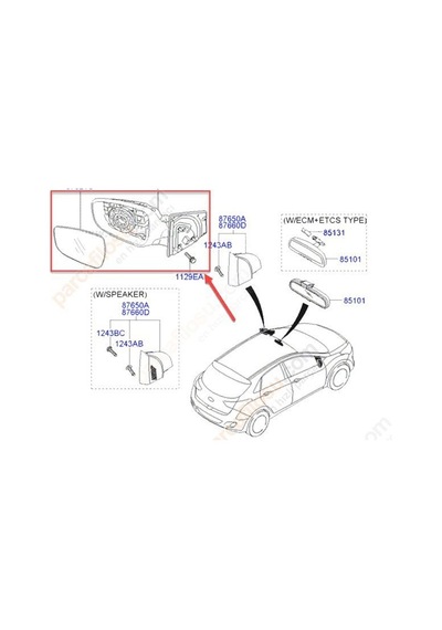 Hyundai İ30 Kapi Aynasi Sağ 2011-2016 87620a6060 Vm6443nebpr 1.6, 1.6 Gdı, 1.6 Crdı