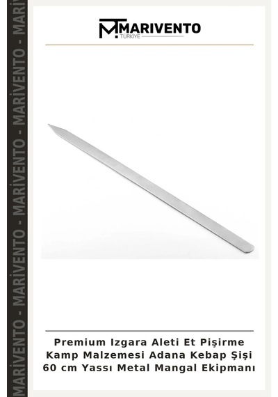 Premium Izgara Aleti Et Pişirme Kamp Malzemesi Adana Kebap Şişi 60 Cm Yassı Metal Mangal Ekipmanı