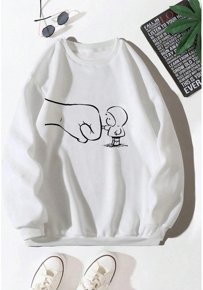 Adrift Coko Serisi Cartoon Graphic Drop Shoulder Sweatshirt Beyaz