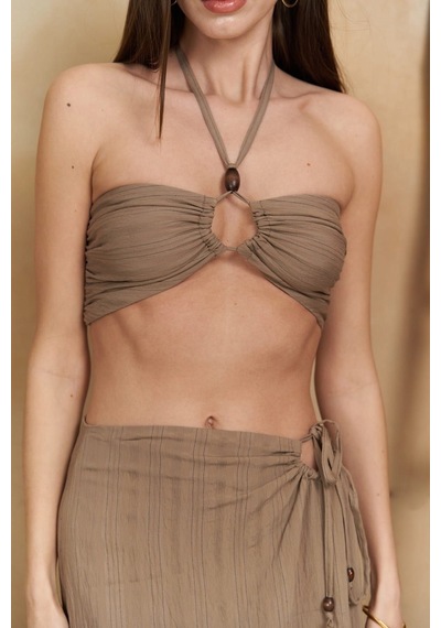 Mai Collection Mai Studios Co. Lovina Çizgili Vizon Crop Etek Takım Vizon