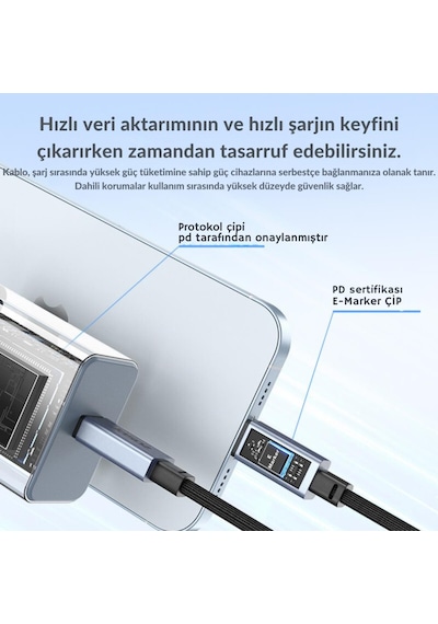 Polham Jasoz 1mt 240w 4.0 Thunderbolt Type-c To Type-c Şarj, Data Ve 8k 60hz Görüntü Aktarım Kablosu 1 Adet