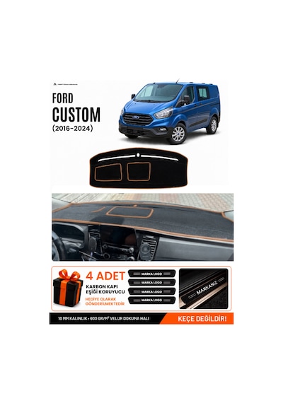 Ford Transit Custom 2016-2024 Uyumlu Torpido Örtüsü, Torpido Kılıfı - Siyah Kahverengi