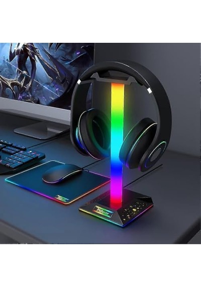 Rgb Işıklı Kulaklık Standı, Usb Hub Destekli, Dokunmatik Kontrol, Çift Usb Port, Kaymaz Taban, Oyun Ve Ofis Masası Aksesuarı