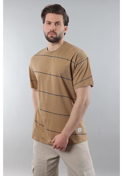 Madmext Kapuçino Bisiklet Yaka Basic Çizgili Erkek T-shirt E7102 Kapuçino Sütlü Kahverengi