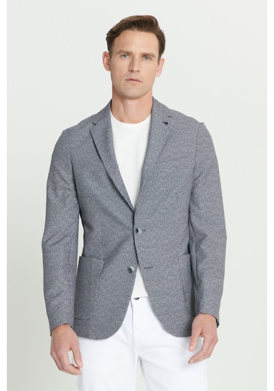AC&Co / Altınyıldız Classics Erkek Sıyah Beyaz Slim Fit Dar Kesim Mono Yaka Desenli Blazer Ceket Sıyah Beyaz