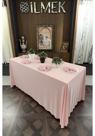 Dertsiz Dikdörtgen Masa Örtüsü 320x220cm - Dikişsiz Ütü İstemez - Düğün Davet Organizasyon Otel Restoran Pudra Pudra