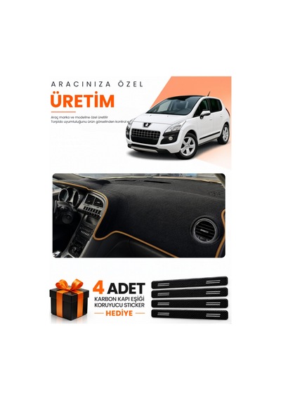 Peugeot 3008 Ekransız 2010-2015 Uyumlu Torpido Koruma Örtüsü Oto Kılıfı - Siyah Kahverengi