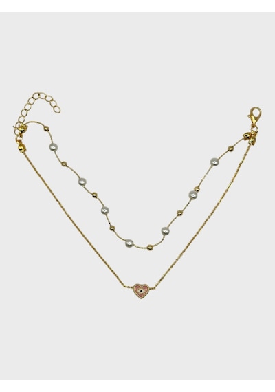 Arnes Jewelry Çelik İncili Kalpli Dorikalı Halhal Ar591nes Gold