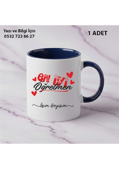 Kişiye Özel İsim Yazılır En İyi Öğretmen Kupa Bardak Öğretmenler Günü Hediyesi-şık Görünümlü Hediye Lacivert