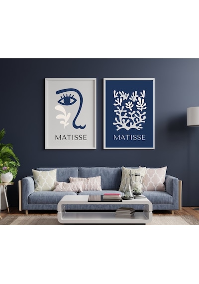 Mavinin Güzelliği Matisse Duvar Tablosu Çerçeveli 2'li Set Beyaz Renk 21 X 30 Boyut/ebat