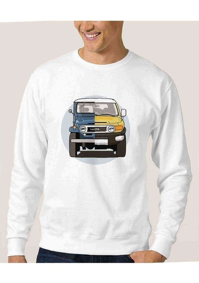 Jeep Evolution Eski Yeni Baskılı Beyaz Erkek Örme Sweatshirt