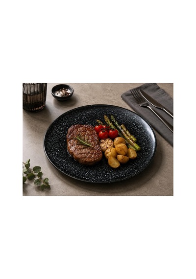 Cosmos Black Gourmet Düz Tabak, Siyah, Porselen, Servis Ve Sunum İçin, 27 Cm