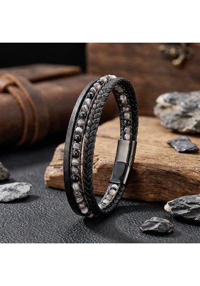 Moncuk Design Akik Doğaltaş Ve Deri Çoklu Bileklik 33512b9d25 Çok Renkli