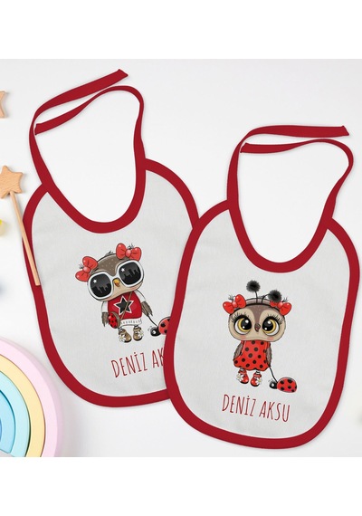 BK Kids Kişiye Özel İsimli 2’li Kırmızı Mama Önlüğü-16 Kırmızı