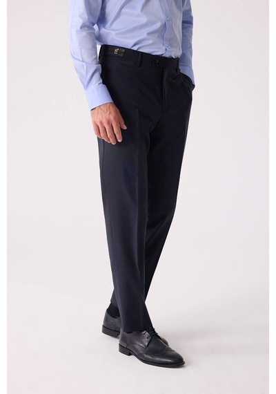Erkek Lacivert Regular Fit Yün Karışımlı Kumaş Pantolon