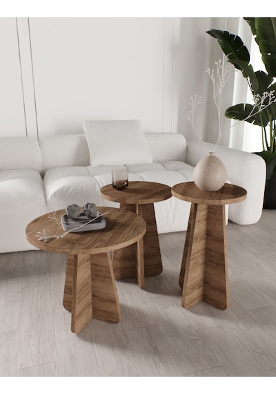 Mush 3lü Zigon Sehpa Ceviz - Tamamı Mdf