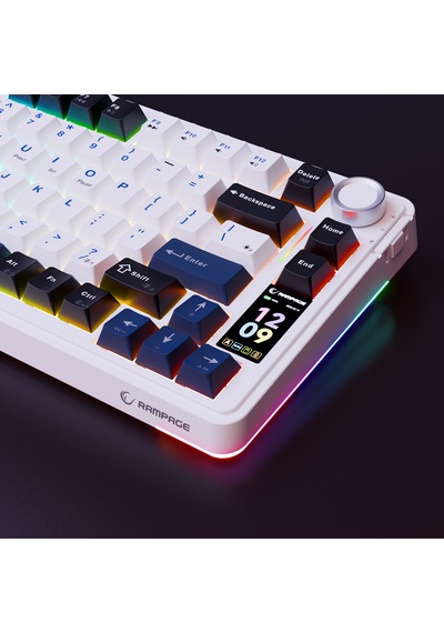 Rampage Quell Pro Ekranlı Beyaz Hot Swap 2.4g + Bt Wireless Rgb Gasket Oil Switch English Layout Pbt Mekanik Oyuncu Klavyesi