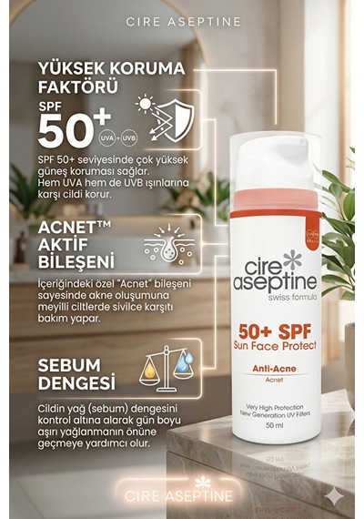 Günes Koruyucu Anti -acne Yüz Kremi Spf 50+ Sun Face Protect 50 Ml