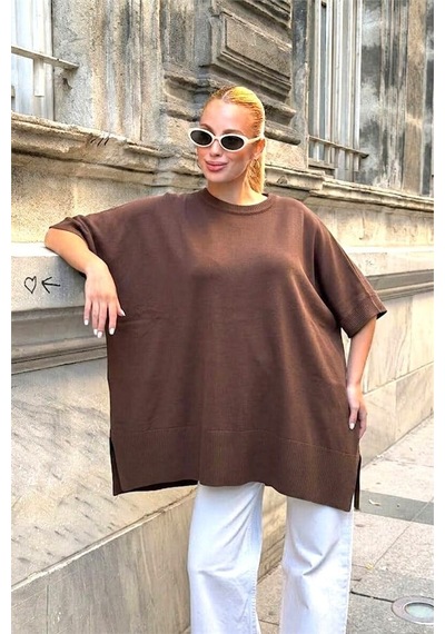 Genel Kahverengi Oversize Triko Bluz