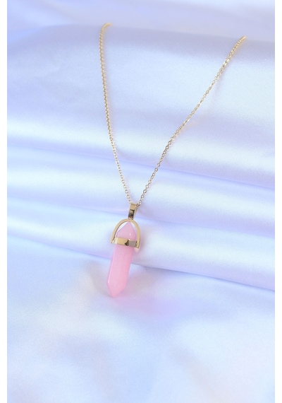 Ezoconcept 316l Çelik Gold Renk Kristal Pembe Taş Model Kadın Kolye Çok Renkli