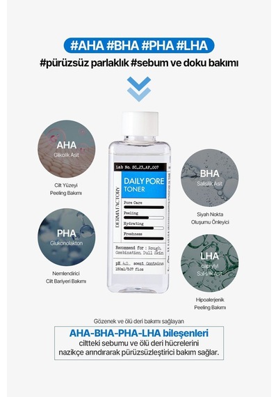 Derma Factory AHA-BHA-PHA-LHA İçeren Gözenek Küçültücü Tonik Derma Factory Daily Pore Toner 150ml