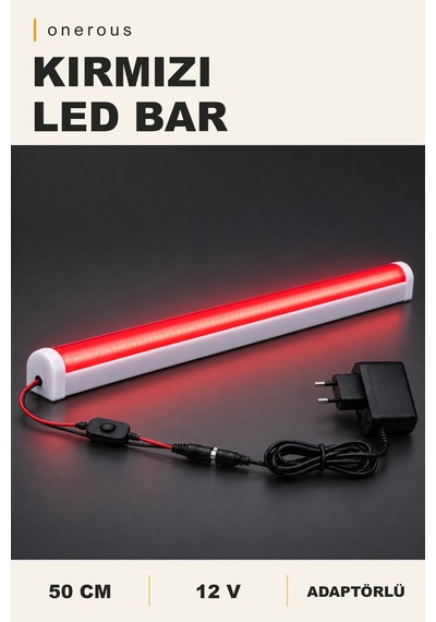 Onerous 50 Cm 12v Kırmızı Led Bar, Anahtarlı, Adaptörlü