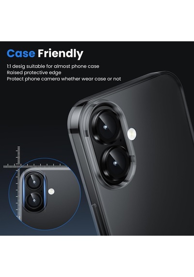 Apple Uyumlu iPhone 16 Plus Raze Metal Kamera Lens Koruyucu Siyah