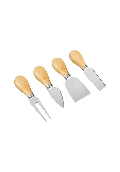 Bambu Kesme Tahtası+ahşap Saplı Peynir Bıçağı Seti Renkli