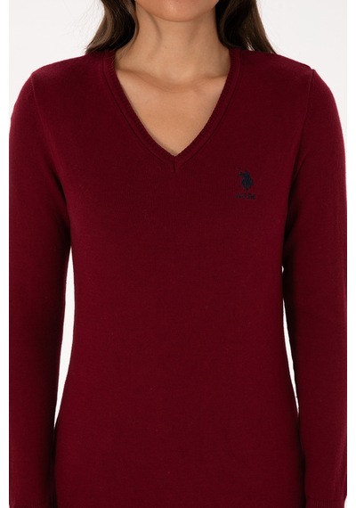 U.S. Polo Assn. Kadın Bordo V Yaka Basic Kazak 50307712-VR014