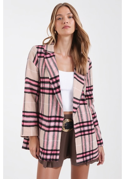 Armonika Kadın Açık Bej Erkek Yaka Yanları Yırtmaçlı Oversize Ceket Arm-26k001009