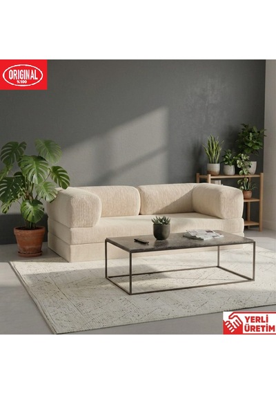Pleasant K180x90 Sünger Kanepe Modüler Kadife Kumaşlı Koltuk Krem