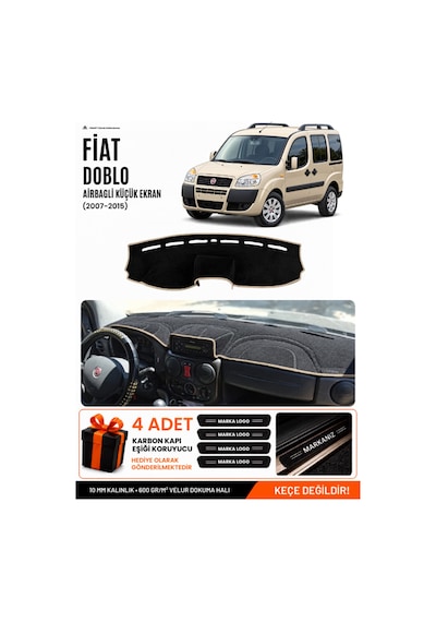 Fiat Doblo Airbagli Küçük Ekran 2007-2015 Uyumlu Torpido Örtüsü - Siyah-bej - Fı008