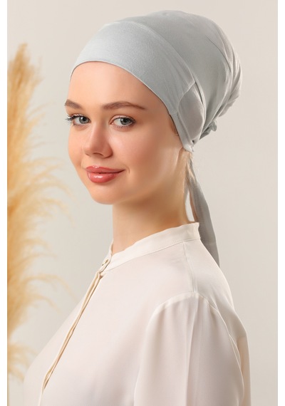 Melodi Scarf Tesettür Silikonlu Kaymaz Bone - Likralı Bağlamalı Bone - Sıkmayan Rahat Nefes Alan Kumaş Açık Gri