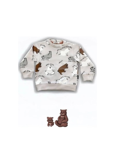 Zekids Erkek Bebek Ayıcık Baskılı Sweatshirt-14647 Taş